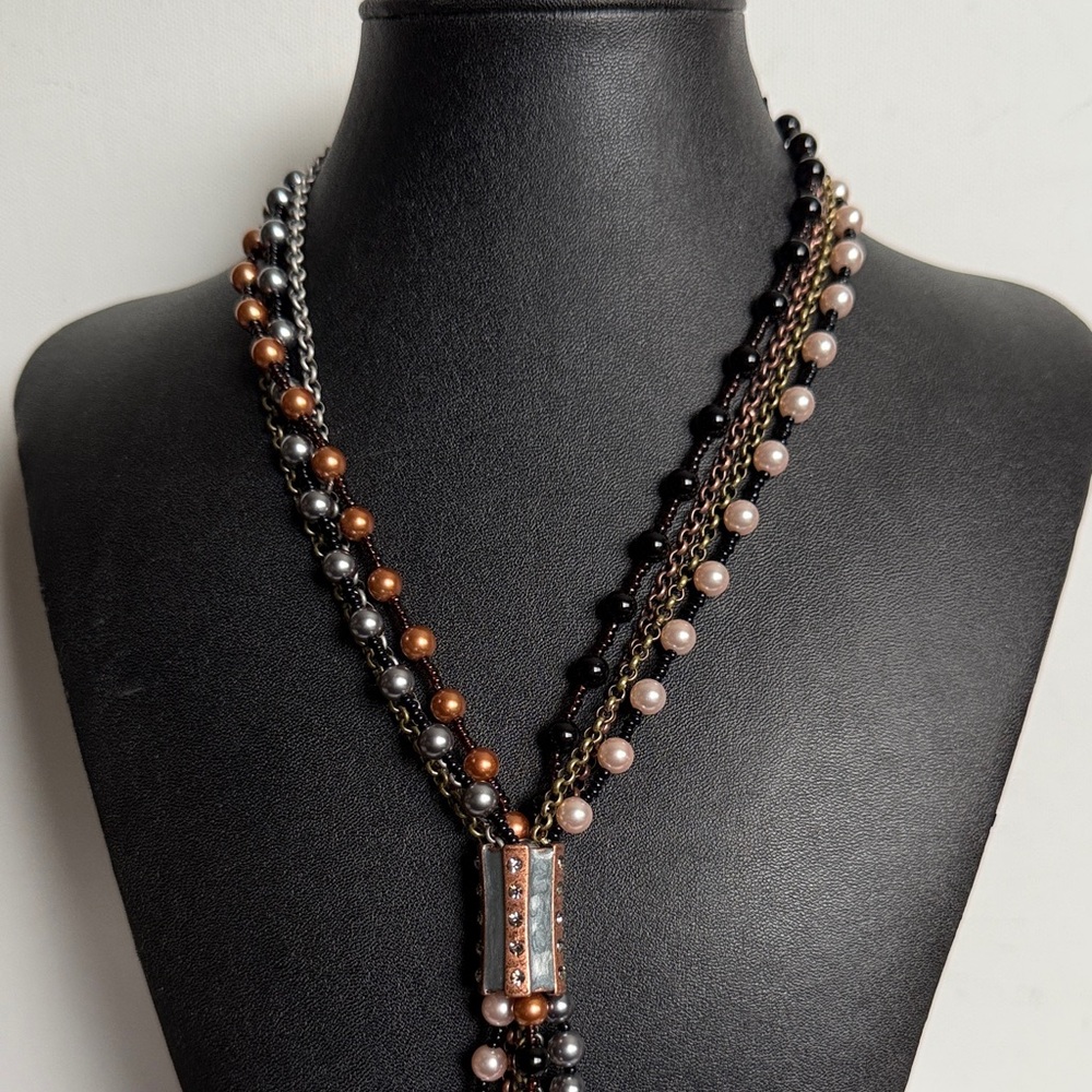 Longaberger Elegant Multi-Strand Necklace - Black, Silver, Brown, Pink Necklace